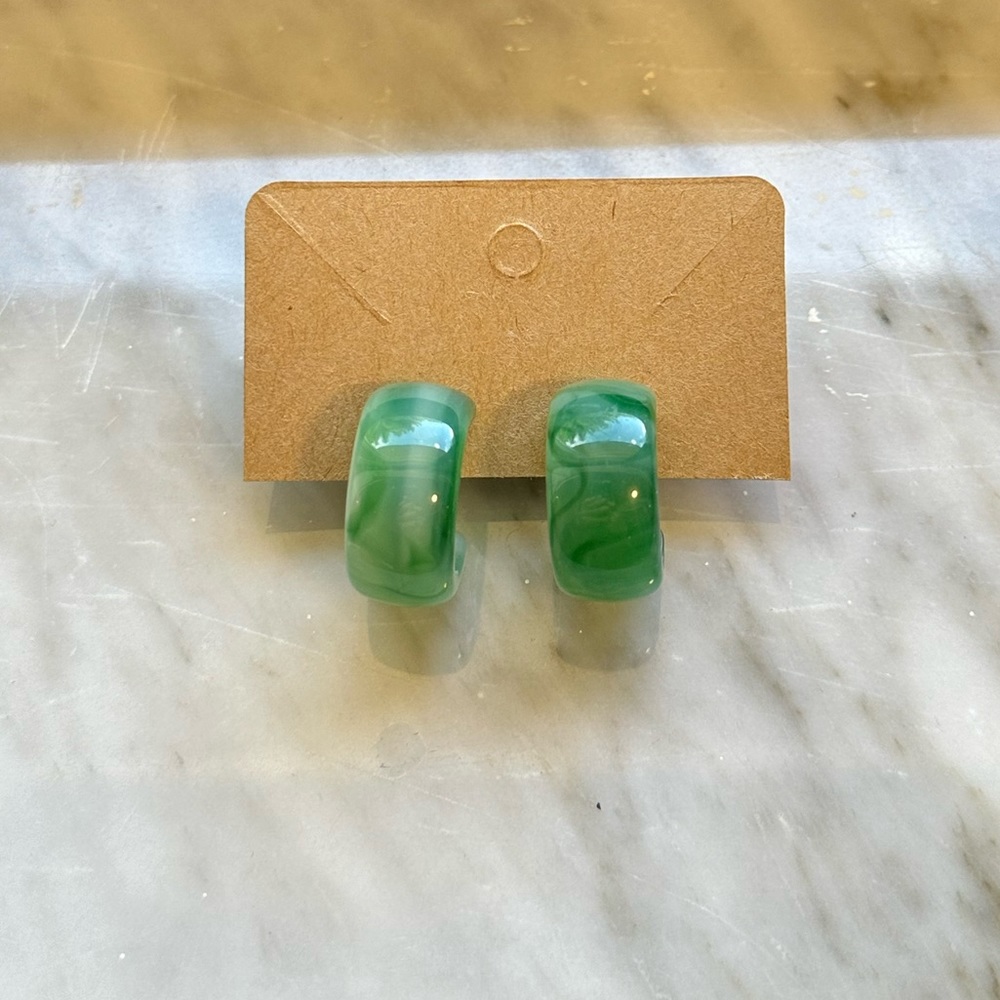 Green Jade Small Hoop Earrings